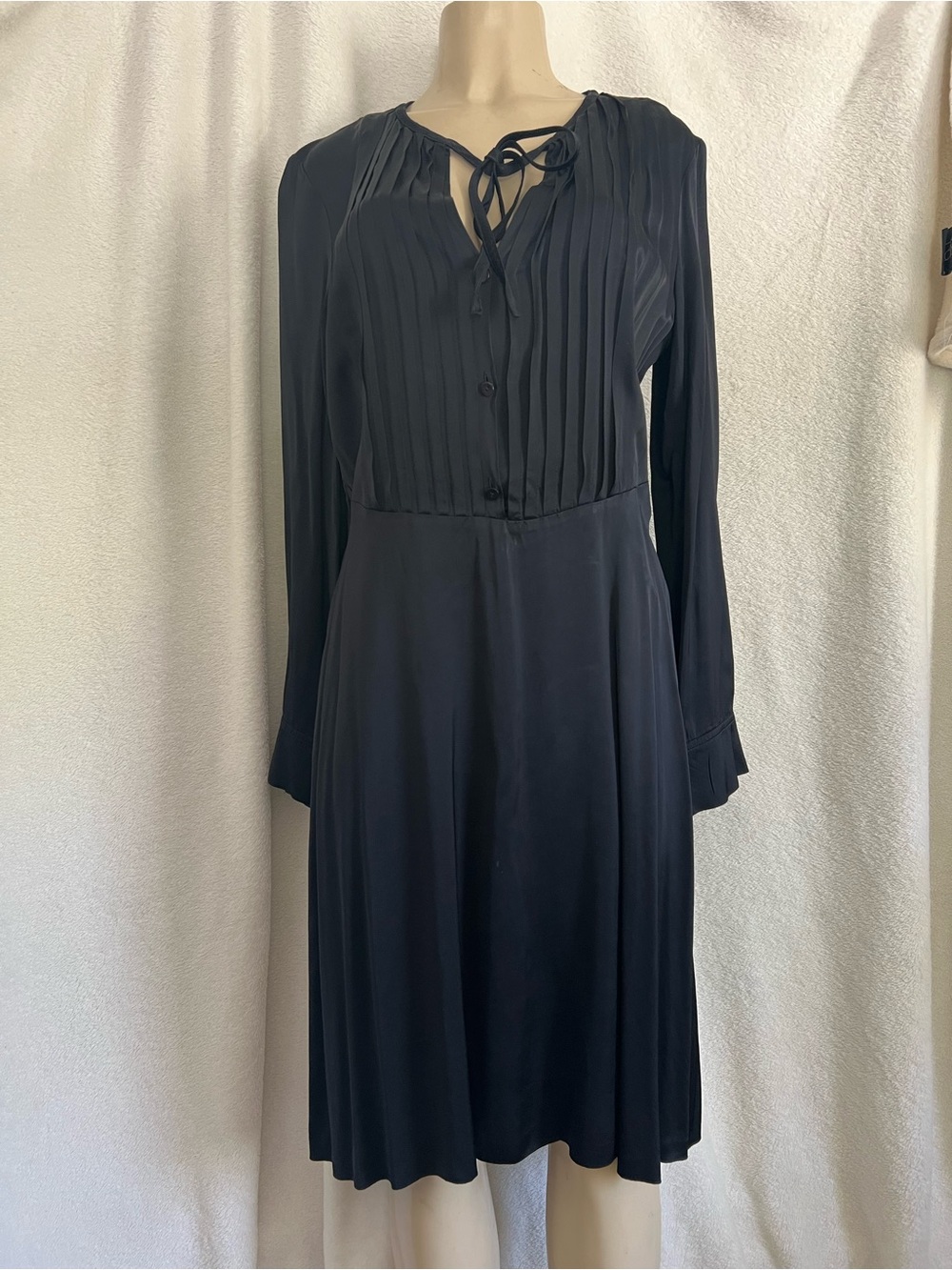 Vintage Jil Sander Navy Silk-Satin Dress Sz 10
